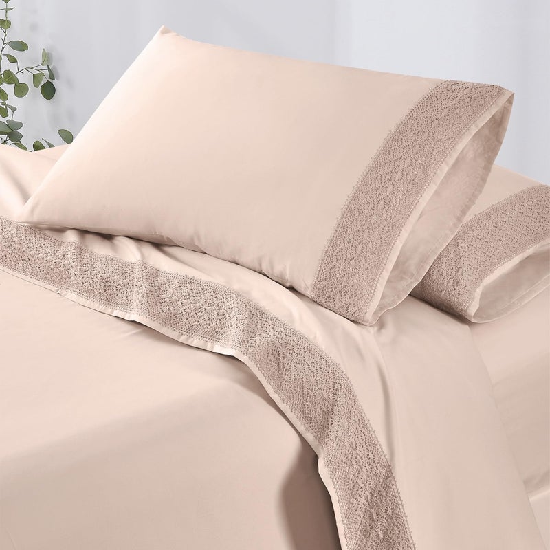 Modern Threads 4 Piece Microfiber Sheet Set â€“ Soft Cooling Bed Sheets with Crochet Lace â€“ Deep Pocket, Wrinkle Free, Breathable, Hotel Luxury Bedding, Blush Pink, Queen - Image 2